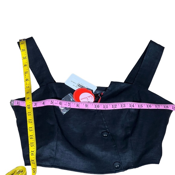 Anthropologie Eva Franco Black Linen Cropped Top & Shorts 2 Piece Set Size 12 - Picture 11 of 16